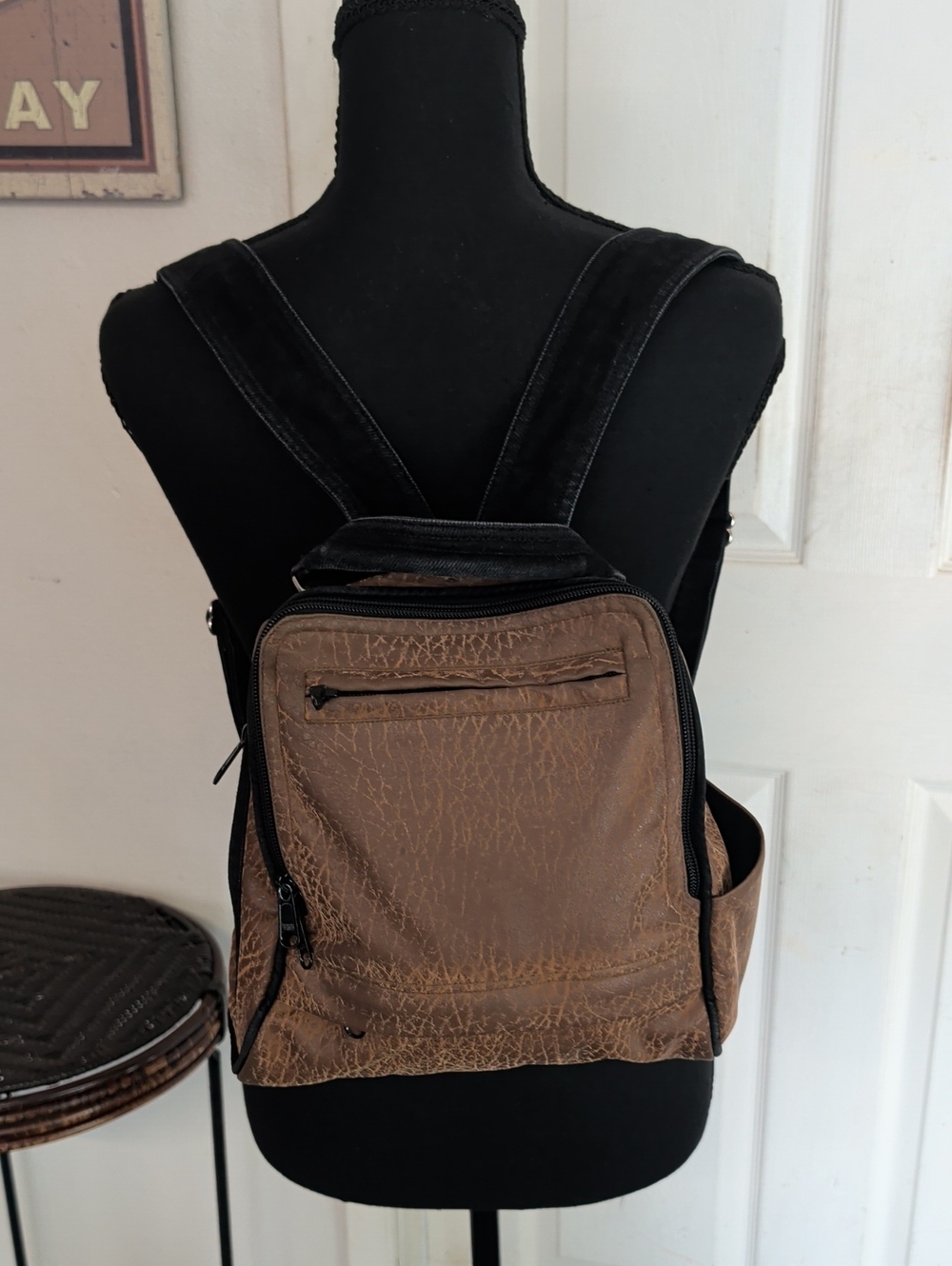 Art Of Bags Ann Krikul California USA Pebble Leather Brown & Black Backpack